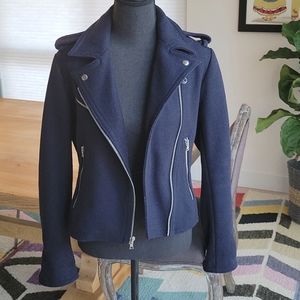 GAP Navy Blue Wool Blend Moto Jacket
